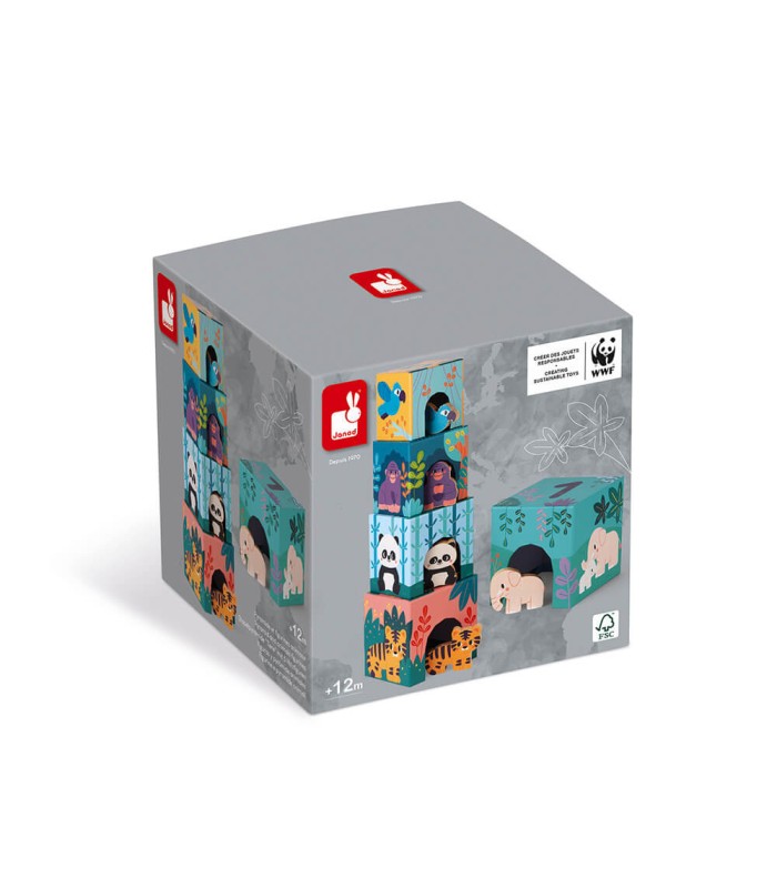 Pirámide de cartón y figuritas de madera Animales