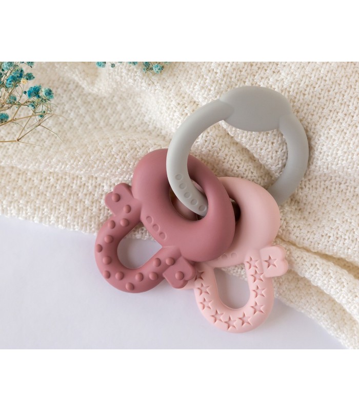 Mordedor llaves de silicona rosa y gris