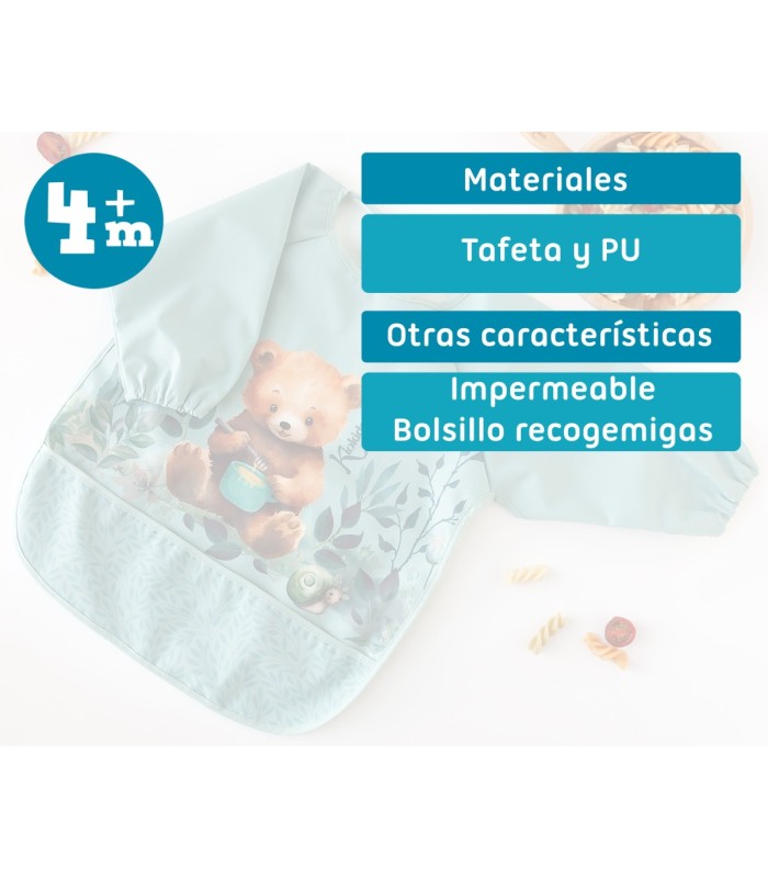 Babero impermeable con mangas oso sage