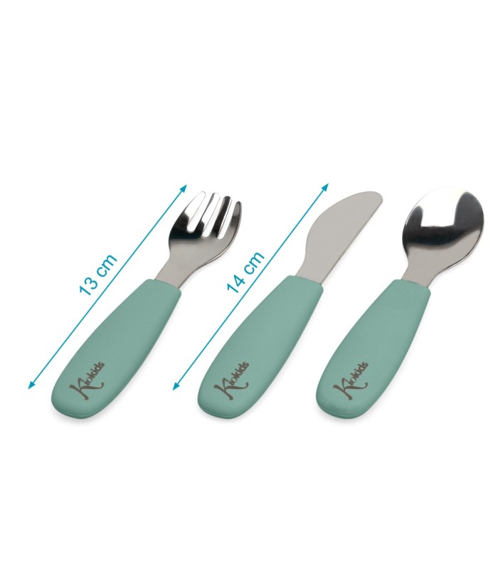 Cubiertos de acero y silicona verde salvia