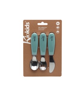 Cubiertos de acero y silicona verde salvia