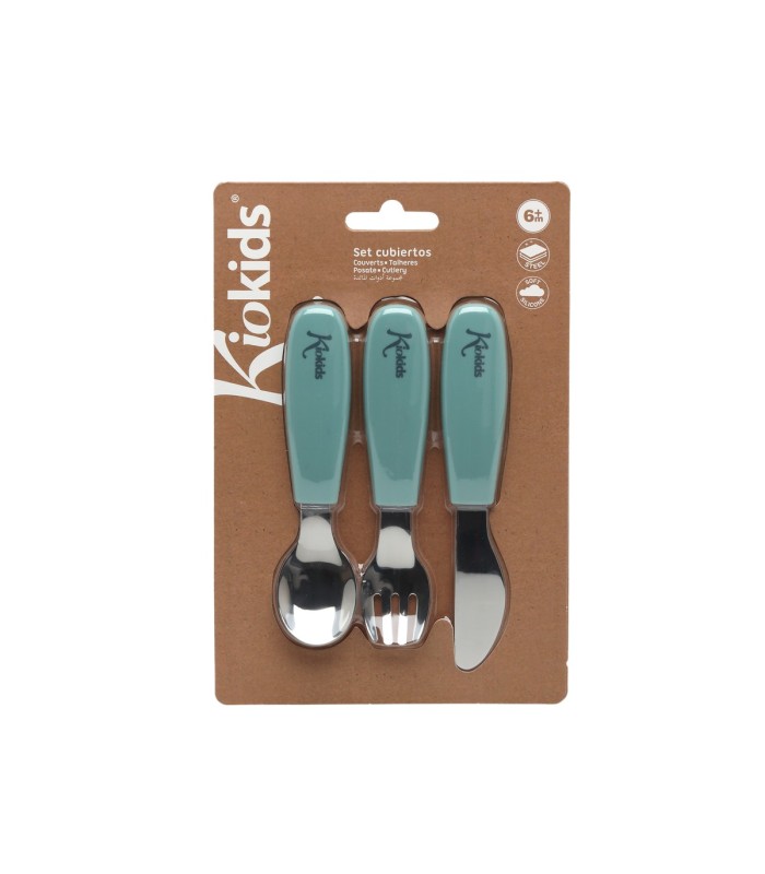 Cubiertos de acero y silicona verde salvia