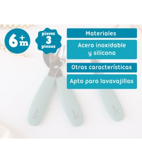 Cubiertos de acero y silicona verde salvia