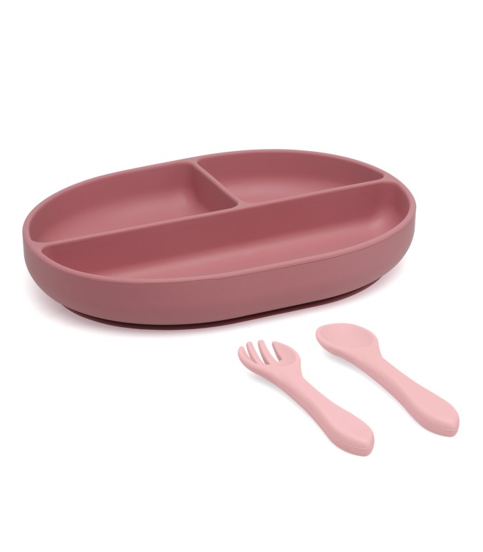 SET DE CUBIERTOS Y BANDEJA BLW EN SILICONA CON DIVISIONES Y VENTOSA