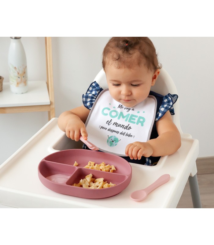 SET DE CUBIERTOS Y BANDEJA BLW EN SILICONA CON DIVISIONES Y VENTOSA