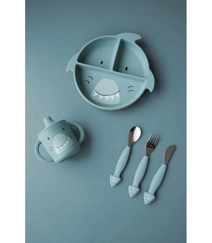 Plato compartimentado de silicona con ventosa - Mr. Shark