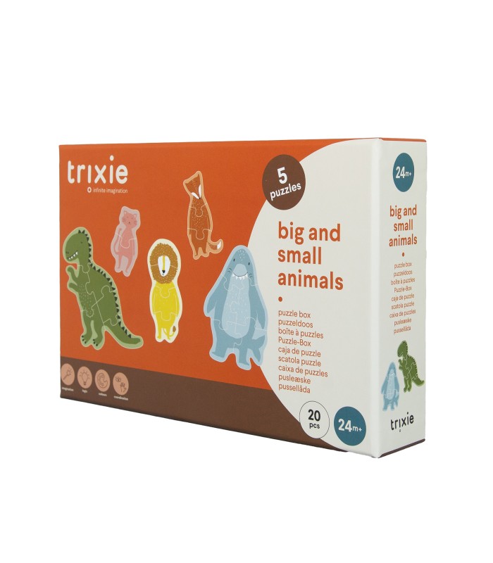 Caja de puzzle - Los animales grandes y pequeños - 5 puzzles