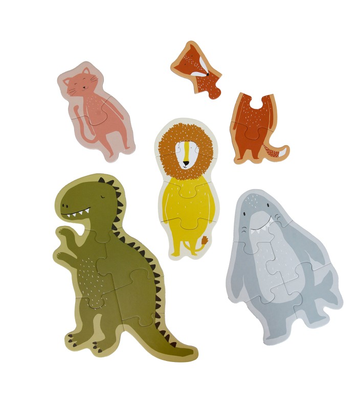 Caja de puzzle - Los animales grandes y pequeños - 5 puzzles