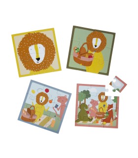 Caja de puzzle - Picnic de los animales - 4 puzzles