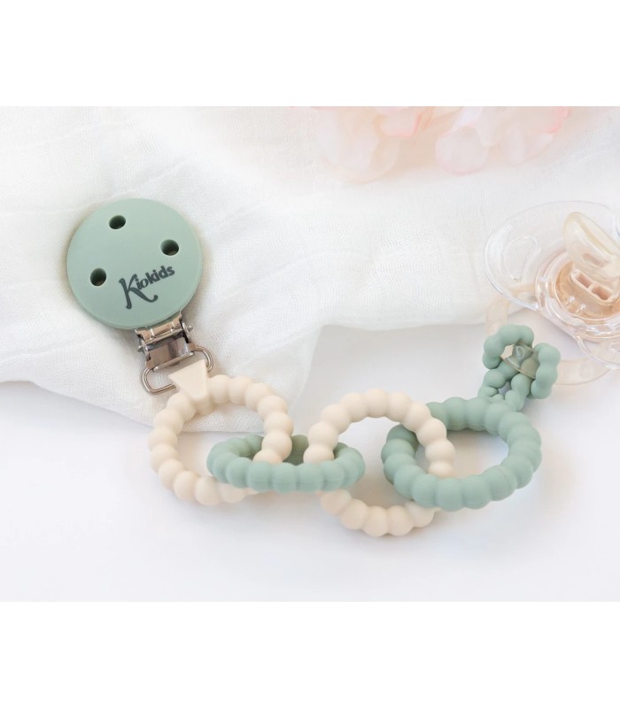 Sujeta-chupetes salvia de silicona anillado