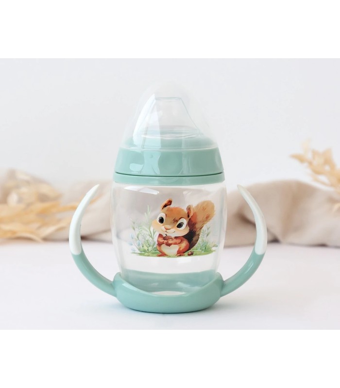 Taza de aprendizaje ardilla con asas para bebé color salvia