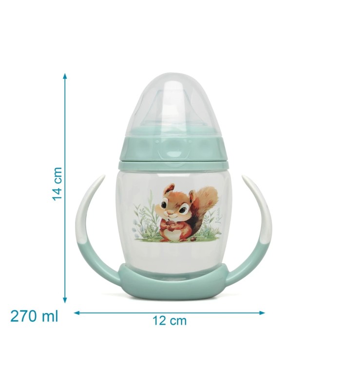 Taza de aprendizaje ardilla con asas para bebé color salvia