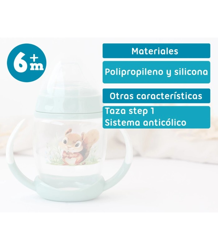 Taza de aprendizaje ardilla con asas para bebé color salvia