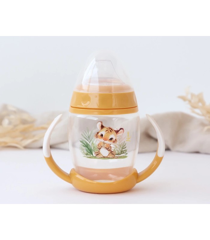 Taza de aprendizaje tigre con asas para bebé color mostaza