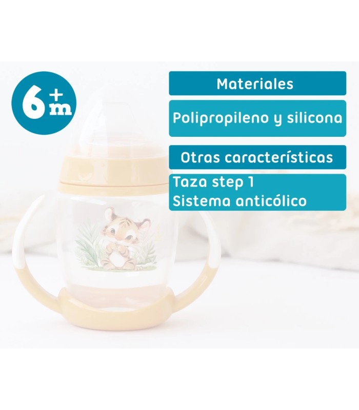 Taza de aprendizaje tigre con asas para bebé color mostaza