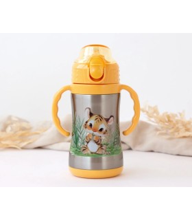 Botella tigre de acero inoxidable con asas mostaza 280ml
