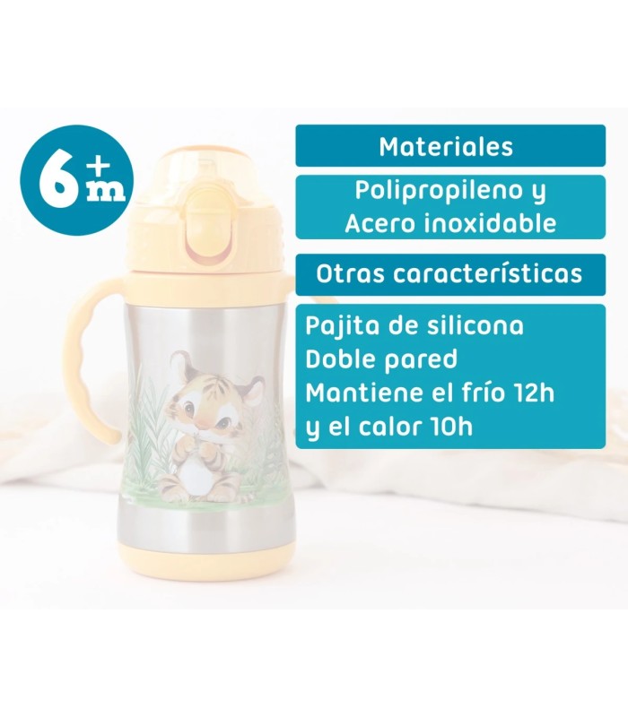 Botella tigre de acero inoxidable con asas mostaza 280ml