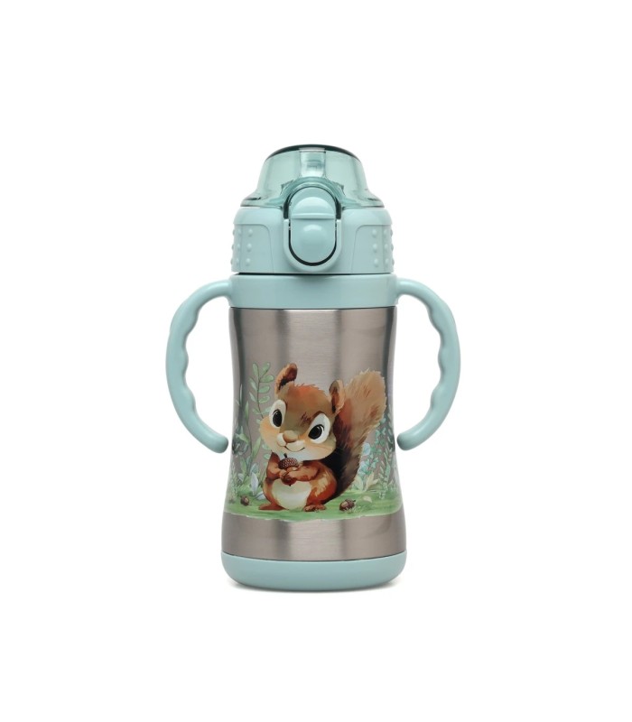 Botella ardilla de acero inoxidable con asas salvia 280ml