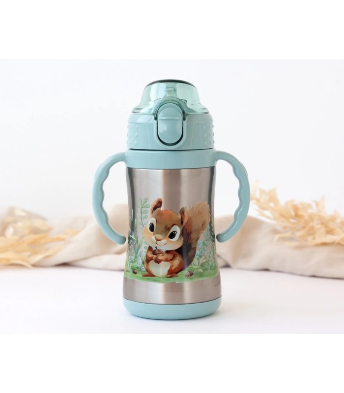 Botella ardilla de acero inoxidable con asas salvia 280ml