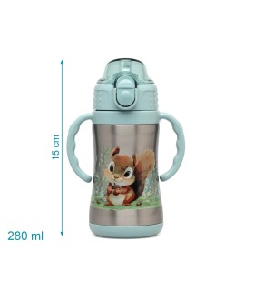 Botella ardilla de acero inoxidable con asas salvia 280ml