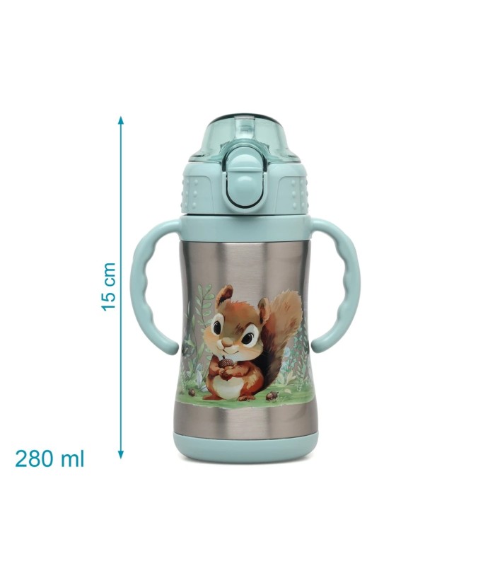 Botella ardilla de acero inoxidable con asas salvia 280ml