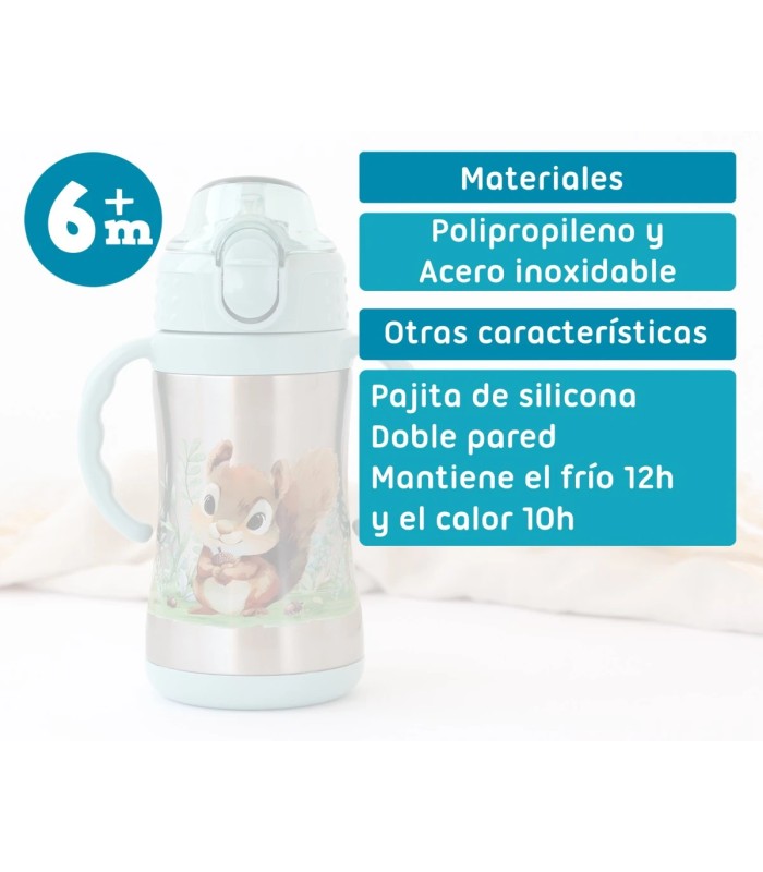 Botella ardilla de acero inoxidable con asas salvia 280ml