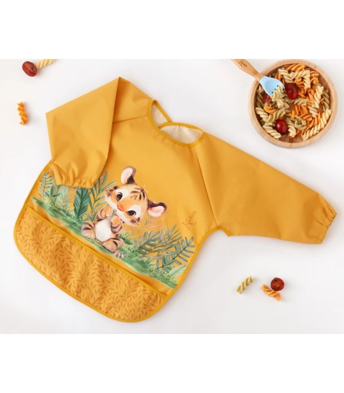 Babero impermeabe con mangas tigre mostaza