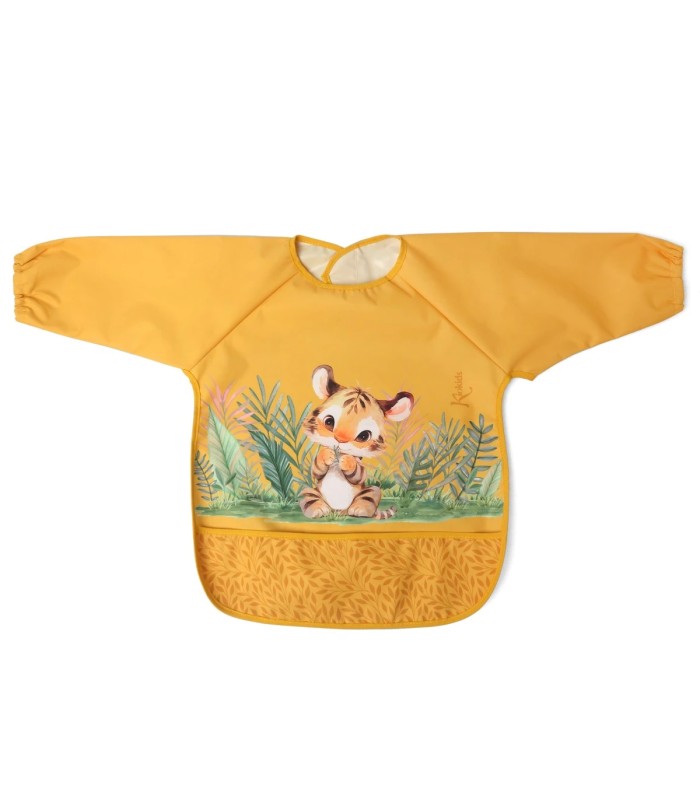 Babero impermeabe con mangas tigre mostaza