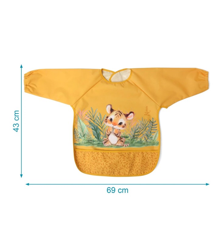 Babero impermeabe con mangas tigre mostaza